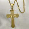 Stainless Steel Pendant Necklace, Crucifix Design, Polished, Golden Finish, 04.116.0048.30 (03 MM Thickness, 30 Inches Length)