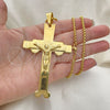 Stainless Steel Pendant Necklace, Crucifix Design, Polished, Golden Finish, 04.116.0049.30 (03 MM Thickness, 30 Inches Length)