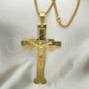 Stainless Steel Pendant Necklace, Crucifix Design, Polished, Golden Finish, 04.116.0049.30 (03 MM Thickness, 30 Inches Length)