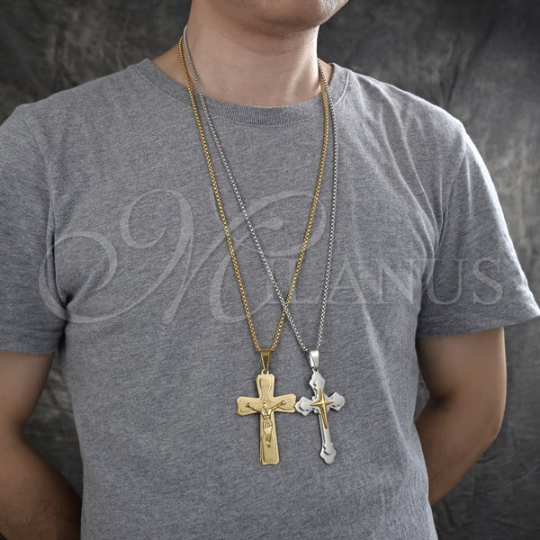 Stainless Steel Necklace — Pendant Necklace Cross Design Polished Two Tone 04. — alternate product view — SKU 128217 | Acero Inoxidable collar — Pendant Necklace cruz diseño pulido Two Tone 04. — SKU 128217