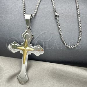 Stainless Steel Necklace — Pendant Necklace Cross Design Polished Two Tone 04. — main product view — SKU 128217 | Acero Inoxidable collar — Pendant Necklace cruz diseño pulido Two Tone 04. — SKU 128217