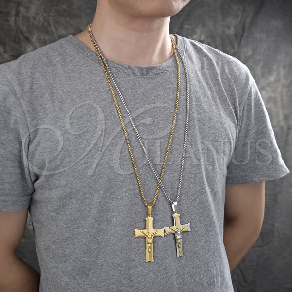 Stainless Steel Necklace — Pendant Necklace Crucifix Design Polished Two Tone 04. — alternate product view — SKU 128219 | Acero Inoxidable collar — Pendant Necklace Crucifix diseño pulido Two Tone 04. — SKU 128219