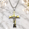 Stainless Steel Pendant Necklace, Crucifix Design, Polished, Two Tone, 04.116.0052.1.30 (03 MM Thickness, 30 Inches Length)