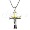 Stainless Steel Pendant Necklace, Crucifix Design, Polished, Two Tone, 04.116.0052.1.30 (03 MM Thickness, 30 Inches Length)