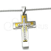 Stainless Steel Pendant Necklace, Cross Design, with White Cubic Zirconia, Polished, Two Tone, 04.116.0054.30 (03 MM Thickness, 30 Inches Length)