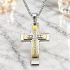 Stainless Steel Pendant Necklace, Cross Design, with White Cubic Zirconia, Polished, Two Tone, 04.116.0054.30 (03 MM Thickness, 30 Inches Length)