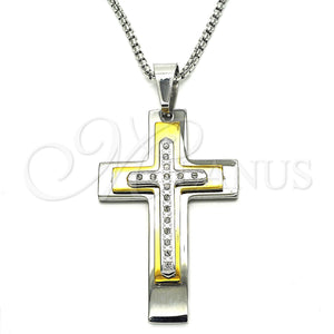 Stainless Steel Necklace — Pendant Necklace Cross Design with White Cubic Zirconia — main product view — SKU 128223 | Acero Inoxidable collar — Pendant Necklace cruz diseño with blanco Cubic Zirconia — SKU 128223