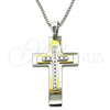 Stainless Steel Pendant Necklace, Cross Design, with White Cubic Zirconia, Polished, Two Tone, 04.116.0054.30 (03 MM Thickness, 30 Inches Length)