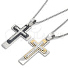 Stainless Steel Pendant Necklace, Cross Design, with White Cubic Zirconia, Polished, Two Tone, 04.116.0054.30 (03 MM Thickness, 30 Inches Length)
