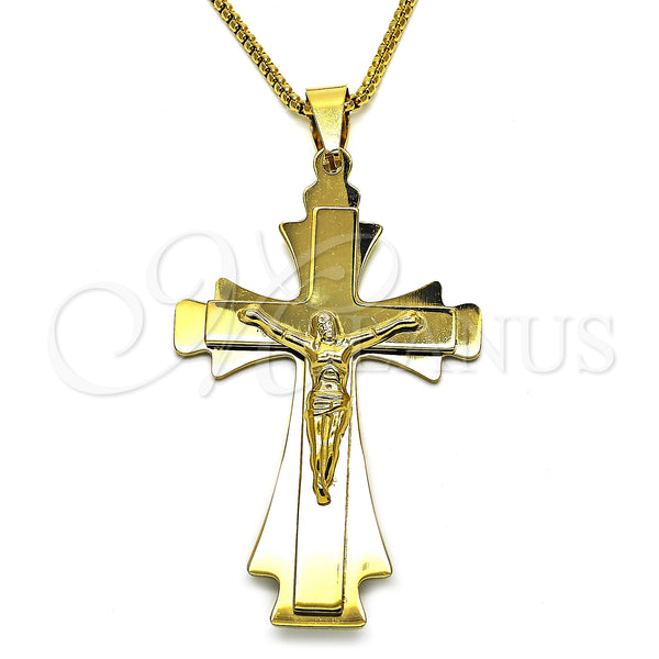 Stainless Steel Pendant Necklace, Crucifix Design, Polished, Golden Finish, 04.116.0055.1.30 (03 MM Thickness, 30 Inches Length)