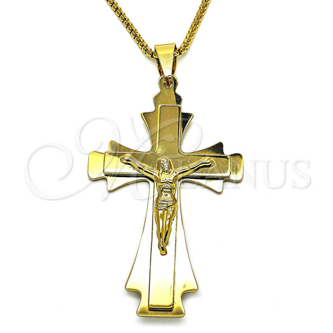 Stainless Steel Pendant Necklace, Crucifix Design, Polished, Golden Finish, 04.116.0055.1.30 (03 MM Thickness, 30 Inches Length)