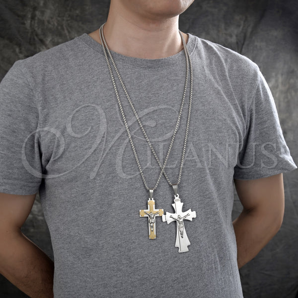 Stainless Steel Necklace — Pendant Necklace Crucifix Design Polished Two Tone 04. — alternate product view — SKU 128228 | Acero Inoxidable collar — Pendant Necklace Crucifix diseño pulido Two Tone 04. — SKU 128228