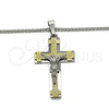 Stainless Steel Pendant Necklace, Crucifix Design, Polished, Two Tone, 04.116.0056.1.30 (03 MM Thickness, 30 Inches Length)