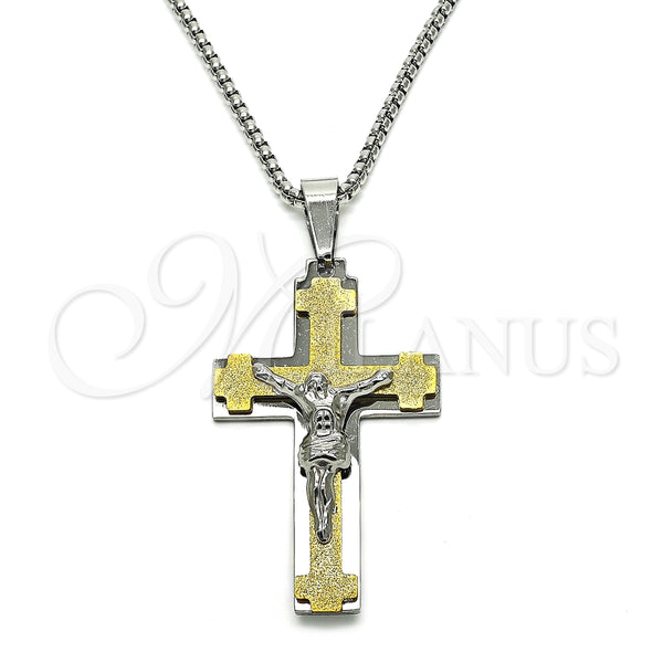 Stainless Steel Necklace — Pendant Necklace Crucifix Design Polished Two Tone 04. — main product view — SKU 128228 | Acero Inoxidable collar — Pendant Necklace Crucifix diseño pulido Two Tone 04. — SKU 128228