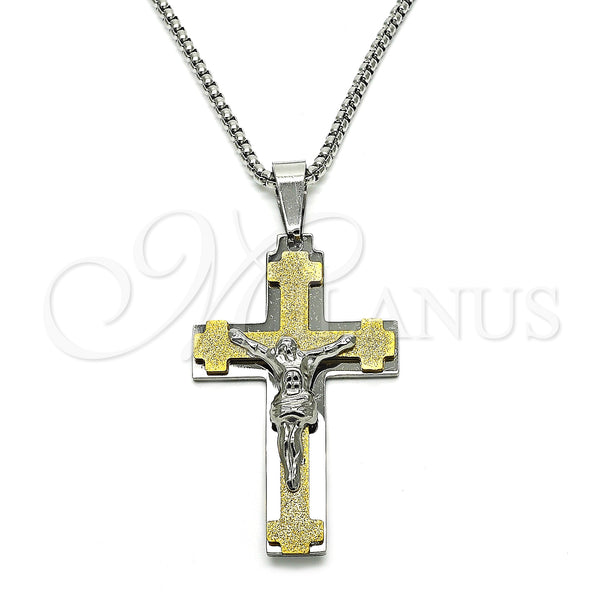 Stainless Steel Pendant Necklace, Crucifix Design, Polished, Two Tone, 04.116.0056.1.30 (03 MM Thickness, 30 Inches Length)