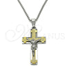 Stainless Steel Pendant Necklace, Crucifix Design, Polished, Two Tone, 04.116.0056.1.30 (03 MM Thickness, 30 Inches Length)