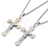 Stainless Steel Pendant Necklace, Crucifix Design, Polished, Two Tone, 04.116.0056.1.30 (03 MM Thickness, 30 Inches Length)