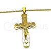 Stainless Steel Pendant Necklace, Crucifix Design, Polished, Golden Finish, 04.116.0057.1.30 (03 MM Thickness, 30 Inches Length)
