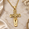 Stainless Steel Pendant Necklace, Crucifix Design, Polished, Golden Finish, 04.116.0057.1.30 (03 MM Thickness, 30 Inches Length)