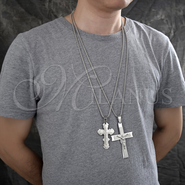 Stainless Steel Necklace — Pendant Necklace Cross Design with White Cubic Zirconia — alternate product view — SKU 128233 | Acero Inoxidable collar — Pendant Necklace cruz diseño with blanco Cubic Zirconia — SKU 128233