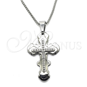 Stainless Steel Necklace — Pendant Necklace Cross Design with White Cubic Zirconia — main product view — SKU 128233 | Acero Inoxidable collar — Pendant Necklace cruz diseño with blanco Cubic Zirconia — SKU 128233