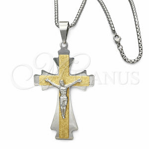 Stainless Steel Pendant Necklace, Crucifix Design, Polished, Two Tone, 04.116.0061.30 (03 MM Thickness, 30 Inches Length)