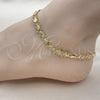 Oro Laminado Fancy Anklet, Gold Filled Style Flower Design, Polished, Golden Finish, 03.100.0049.10 (08 MM Thickness, 10 Inches Length)
