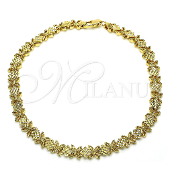 Oro Laminado Fancy Anklet, Gold Filled Style Flower Design, Polished, Golden Finish, 03.100.0049.10 (08 MM Thickness, 10 Inches Length)