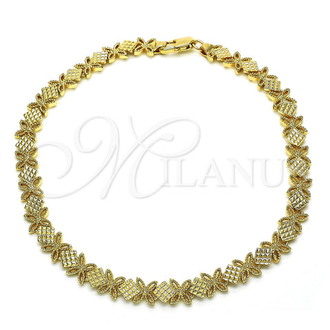 Oro Laminado Fancy Anklet, Gold Filled Style Flower Design, Polished, Golden Finish, 03.100.0049.10 (08 MM Thickness, 10 Inches Length)