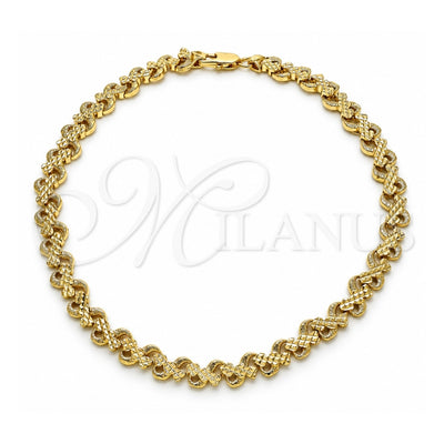 Oro Laminado Fancy Anklet, Gold Filled Style Heart Design, Polished, Golden Finish, 03.100.0056.10 (07 MM Thickness, 10 Inches Length)