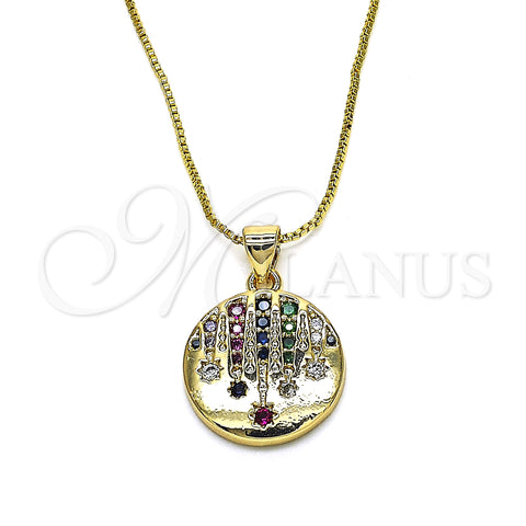Oro Laminado Pendant Necklace, Gold Filled Style with Multicolor Cubic Zirconia, Polished, Golden Finish, 04.207.0004.18 (01 MM Thickness, 18 Inches Length)