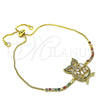 Oro Laminado Adjustable Bolo Bracelet, Gold Filled Style Owl and Baguette Design, with Multicolor Cubic Zirconia, Polished, Golden Finish, 03.299.0019.11 (01 MM Thickness, 11 Inches Length)