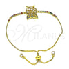Oro Laminado Adjustable Bolo Bracelet, Gold Filled Style Owl and Baguette Design, with Multicolor Cubic Zirconia, Polished, Golden Finish, 03.299.0019.11 (01 MM Thickness, 11 Inches Length)