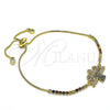 Oro Laminado Adjustable Bolo Bracelet, Gold Filled Style Cross Design, with Multicolor Micro Pave and Multicolor Cubic Zirconia, Polished, Golden Finish, 03.299.0022.11 (01 MM Thickness, 11 Inches Length)