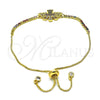 Oro Laminado Adjustable Bolo Bracelet, Gold Filled Style Cross Design, with Multicolor Micro Pave and Multicolor Cubic Zirconia, Polished, Golden Finish, 03.299.0022.11 (01 MM Thickness, 11 Inches Length)