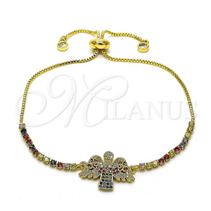 Gold Filled Bracelet — Adjustable Bolo Bracelet Cross Design with Multicolor Micro — main product view — SKU 128277 | Oro Laminado brazalete — Adjustable Bolo Bracelet cruz diseño with Multicolor Micro — SKU 128277
