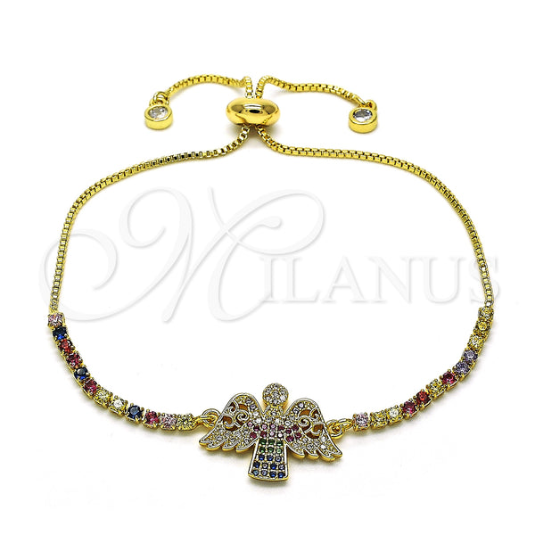 Gold Filled Bracelet — Adjustable Bolo Bracelet Cross Design with Multicolor Micro — main product view — SKU 128277 | Oro Laminado brazalete — Adjustable Bolo Bracelet cruz diseño with Multicolor Micro — SKU 128277