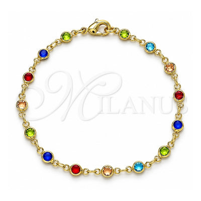 Oro Laminado Fancy Bracelet, Gold Filled Style with Multicolor Cubic Zirconia, Polished, Golden Finish, 03.326.0004.08 (05 MM Thickness, 8 Inches Length)