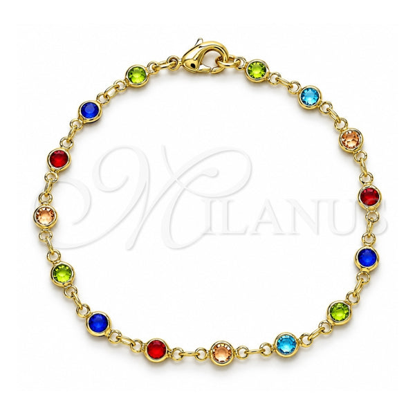 Oro Laminado Fancy Bracelet, Gold Filled Style with Multicolor Cubic Zirconia, Polished, Golden Finish, 03.326.0004.08 (05 MM Thickness, 8 Inches Length)
