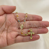 Oro Laminado Medium Rosary, Gold Filled Style Guadalupe and Crucifix Design, with Multicolor Crystal, Polished, Golden Finish, 09.326.0001.18