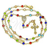 Oro Laminado Medium Rosary, Gold Filled Style Guadalupe and Crucifix Design, with Multicolor Crystal, Polished, Golden Finish, 09.326.0001.18