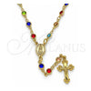 Oro Laminado Medium Rosary, Gold Filled Style Guadalupe and Crucifix Design, with Multicolor Crystal, Polished, Golden Finish, 09.326.0001.18