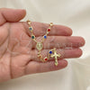 Oro Laminado Medium Rosary, Gold Filled Style Guadalupe and Crucifix Design, with Multicolor Crystal, Polished, Golden Finish, 09.326.0002.18