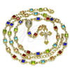 Oro Laminado Medium Rosary, Gold Filled Style Guadalupe and Crucifix Design, with Multicolor Crystal, Polished, Golden Finish, 09.326.0002.18