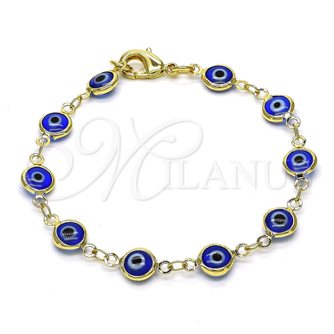 Oro Laminado Fancy Bracelet, Gold Filled Style Evil Eye Design, Blue Resin Finish, Golden Finish, 5.039.005.1.06 (07 MM Thickness, 6 Inches Length)