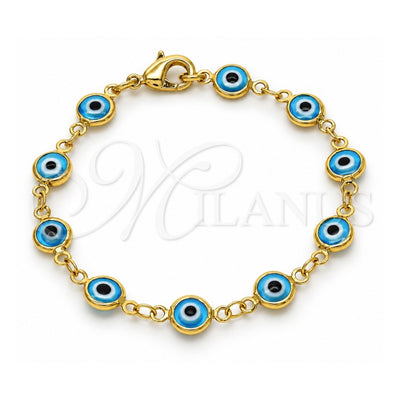 Oro Laminado Fancy Bracelet, Gold Filled Style Evil Eye Design, Acqua Resin Finish, Golden Finish, 5.039.005.06 (07 MM Thickness, 6 Inches Length)