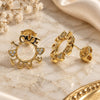 Oro Laminado Stud Earring, Gold Filled Style Love and Heart Design, with White Micro Pave, Polished, Golden Finish, 02.94.0087