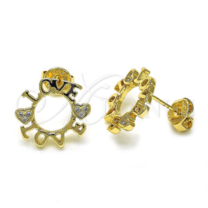 Gold Filled Ring — Stud Earring Love and Heart Design with White — main product view — SKU 128322 | Oro Laminado anillo — Stud Earring Love and corazón diseño with blanco — SKU 128322