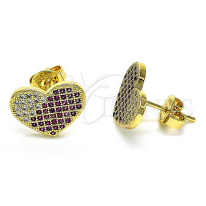 Gold Filled Ring — Stud Earring Heart Design with Ruby and White — main product view — SKU 128327 | Oro Laminado anillo — Stud Earring corazón diseño with Ruby and blanco — SKU 128327