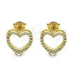 Oro Laminado Stud Earring, Gold Filled Style Heart Design, with White Cubic Zirconia, Polished, Golden Finish, 02.94.0093